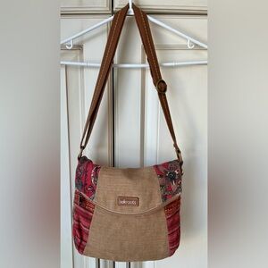 Sakroots Tan and Pink crossbody nice artistic patterns. Used few flaws.